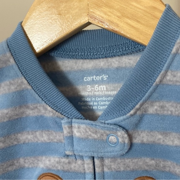 Carter's Blue Striped Bear Fleece Sleep Sack Wearable Blanket Baby Boy 3-6 mo - Picture 2 of 10